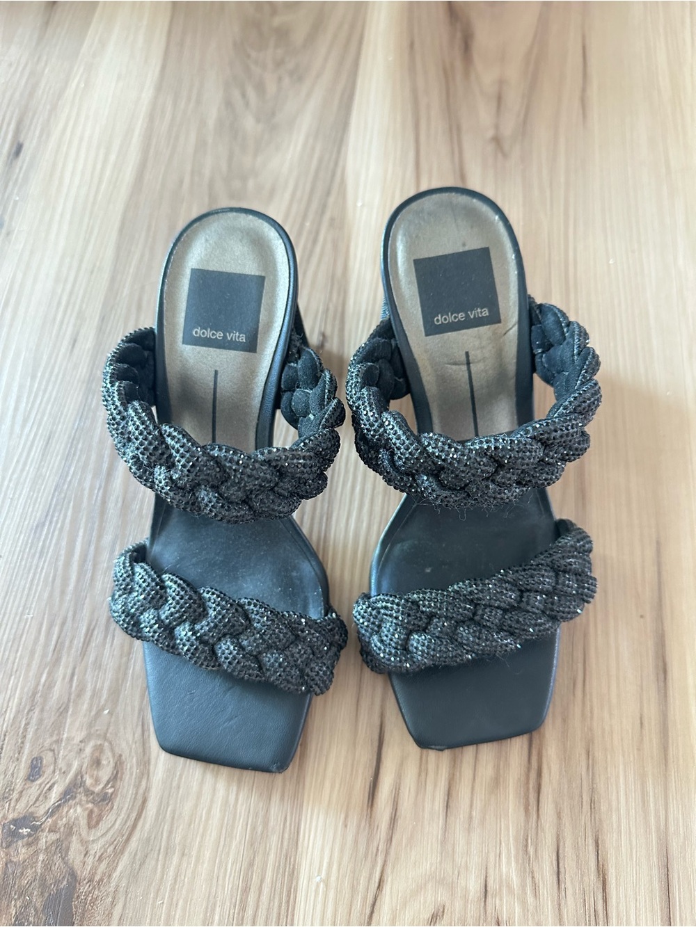 Dolce Vita Black Braided Double-Strap Slide Heels